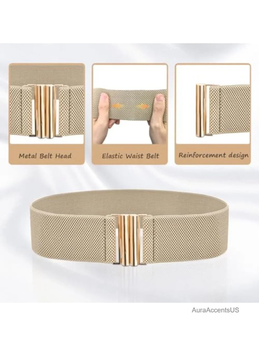 3 Pack Wide Stretch Elastic Belts with Gold Buckle for Dresses